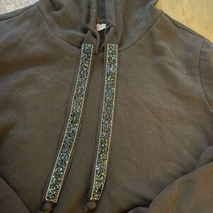 Betsey Johnson Hoodie black w/ sequin tie XL washable warm women’s